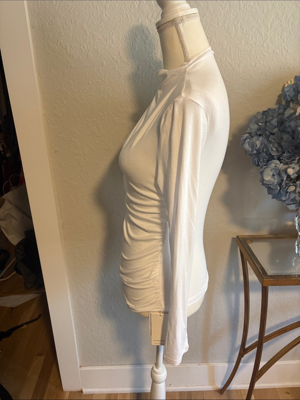 Commense White Long-Sleeve Draped Mock Neck Top - Picture 3 of 8